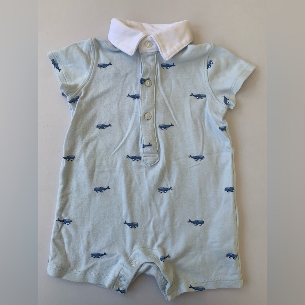 Light Blue Baby Romper with Whale Print